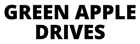 The image displays the words "GREEN APPLE DRIVES" in bold, black letters on a green background.