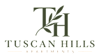 Tuscan Hills Apartments logo with a green background.