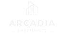 a logo with the words arcadia apartments on a black background