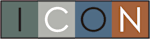 The image shows a logo with the text "ICON ON PIMA" with each letter on a different colored background.