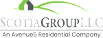 The image is a logo of a company named Scotia Group LLC, which is an Avenue5 Residential company.