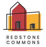 a logo for a redstone commons building with two doors