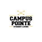 The image features the words "Campus Pointe Student Living" with a compass-like design above the text.