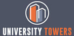 The image is a logo for University Towers.