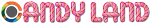 The image shows the word "CAMPY LAND" in a playful font, with the letters filled with a candy cane pattern.