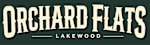 A logo with the words "Orchard Flats" and "Lakewood" written in stylized fonts.