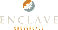 The image shows a logo with the text "ENCLAVE CROSSROADS" and a circular emblem with a leaf design.