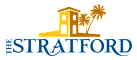 The image shows a logo with a building and palm trees, and the text reads "The Stratford".