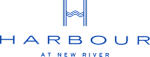 A blue logo with the text "Harbour at New River" in front of it.