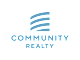 A logo with the words "COMMUNITY REALTY" in white text.