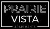 a white logo for prairie vista apartments