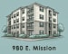 A drawing of apartment building with the label 980 E. Mission.