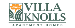 a green and white logo for villa knolls apartment homes
