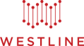 a red and black graphic with the word westline
