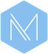 A blue hexagon with a white 'M' in the center.