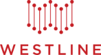 a red and black graphic with the word westline