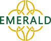 The image shows a logo with the word "EMERALD" in bold letters and a circular design with leaves around it.