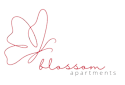 A logo for Blossom Apartments with a butterfly design.