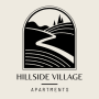 a logo for hillside village apartments with a road going down a hill