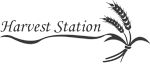A logo for Harvest Station featuring wheat and a ribbon.