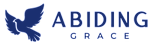 A logo with a dove and the words "Abiding Grace" in blue on a green background.