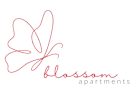 A logo for Blossom Apartments with a butterfly design.