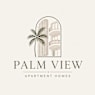 A logo for Palm View Apartment Homes featuring a palm tree and a building.