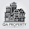 A black and white image of a house with the words "QA PROPERTY" below it.