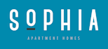A blue sign with the word "SOPHIA" in large white letters, followed by "APARTMENT HOMES" in smaller white letters.