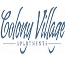 a blue logo with the words scottish village apartments