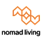 A graphic with a mountain-like shape and the words "nomad living" written below it.
