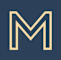 A golden letter M on a navy blue background.