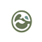 A logo with a stylized face in the center.