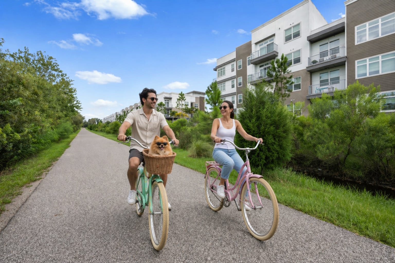 Residents riding bicycles on the Pinellas Trail beside 10X Tarpon Springs