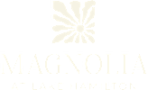 A logo with a flower and the words "Magnolia at Lake Hamilton" in black and white.