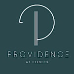 A logo with the text "Providence at Heights" in front of a dark background.