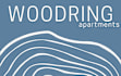 A blue poster with the word "WOODRING" in white at the top and "apartments" in smaller white text below it.