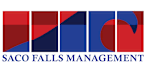 The image is a logo for Saco Falls Management.