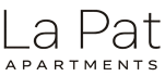The image is a logo for La Pat Apartments.