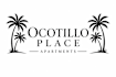 The image is of a logo for Ocotillo Place Apartments, featuring two palm trees on either side of the text.