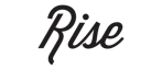 A black and white image of the word "Rise" in a stylized font.