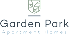 A logo with the words Garden Park Apartment Homes.