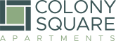 a green background with the words colony square apartments on it