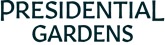 The image displays the words "PRESIDENTIAL GARDENS" in large, bold letters.