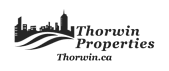 A black and white logo for Thorwin Properties.