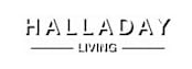 A black and white image with the words "Halladay Living" written on it.
