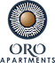 The image is a logo for Oro Apartments, featuring a sun with rays and waves.