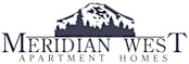 A logo for Meridian West Apartment Homes featuring a mountain.