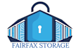 A logo for Fairfax Storage featuring a padlock and storage shelves.