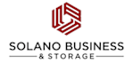 A logo for Solano Business & Storage features a red hexagon with a white stripe through the middle.